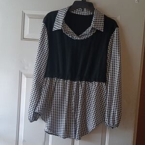 Chic Houndstooth Blouse/Vest
